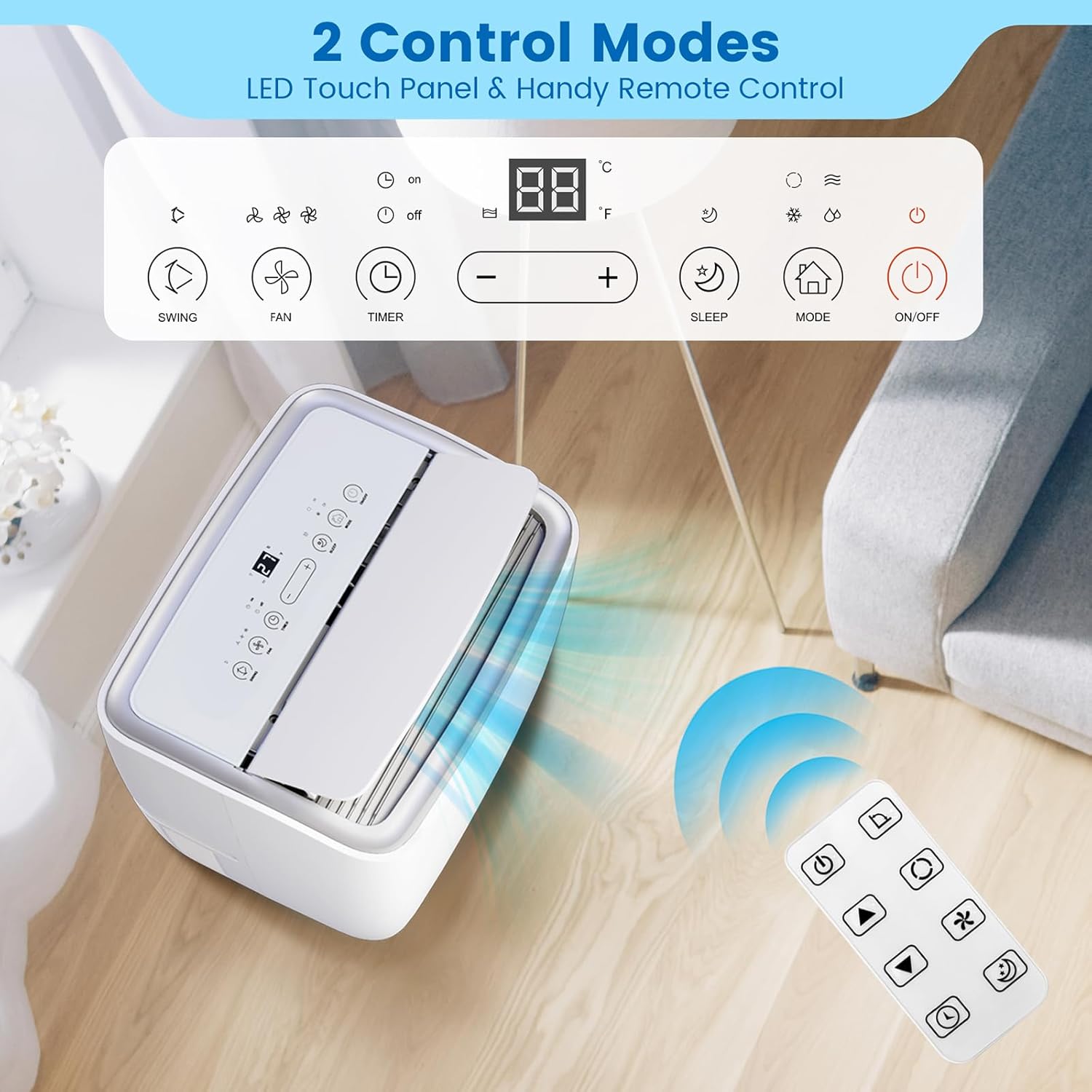 12000 BTU Portable Air Conditioner, Portable AC, 3-in-1 Functions/Digital Display/24 Hrs Timer/Caster Wheels with Remote Control for Home/Office/Dorms Cools Room up to 550 Sq.Ft