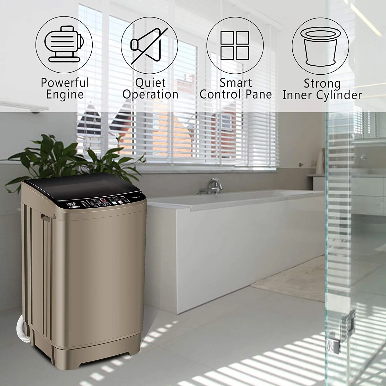 Full-Automatic Washing Machine 15.6 lbs Krib Bling Portable Compact Laundry Washer with Drain Pump
