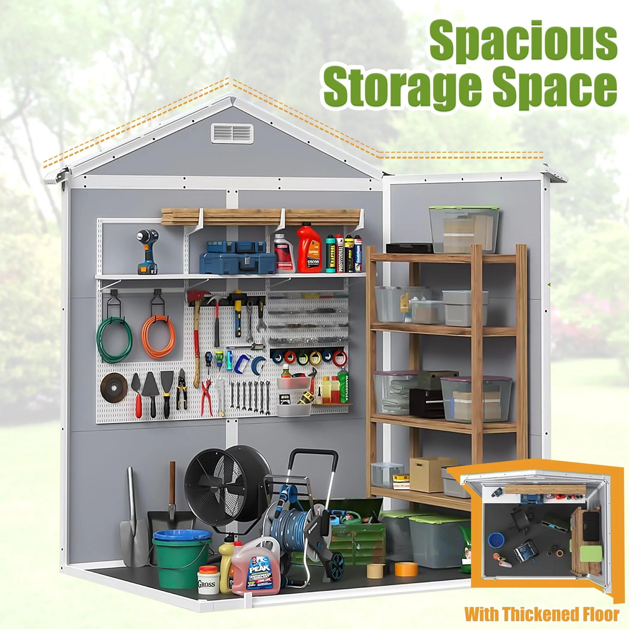 6' x 4.4' Plastic Outdoor Shed, All-Weather Resin Large Backyard Storage Sheds with Reinforced Floor, Lockable Door Garage Patio Garden Storage Shed