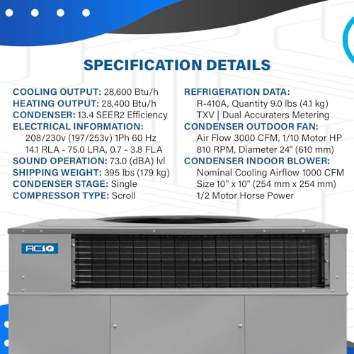 ACiQ 13.4 SEER2 2.5 Ton Heat Pump Packaged Unit System w/Additional Kit and Back-up Heat Kit of Choice | Multi-positional Orientation Configuration, Scroll Compressor, Single Stage Condenser