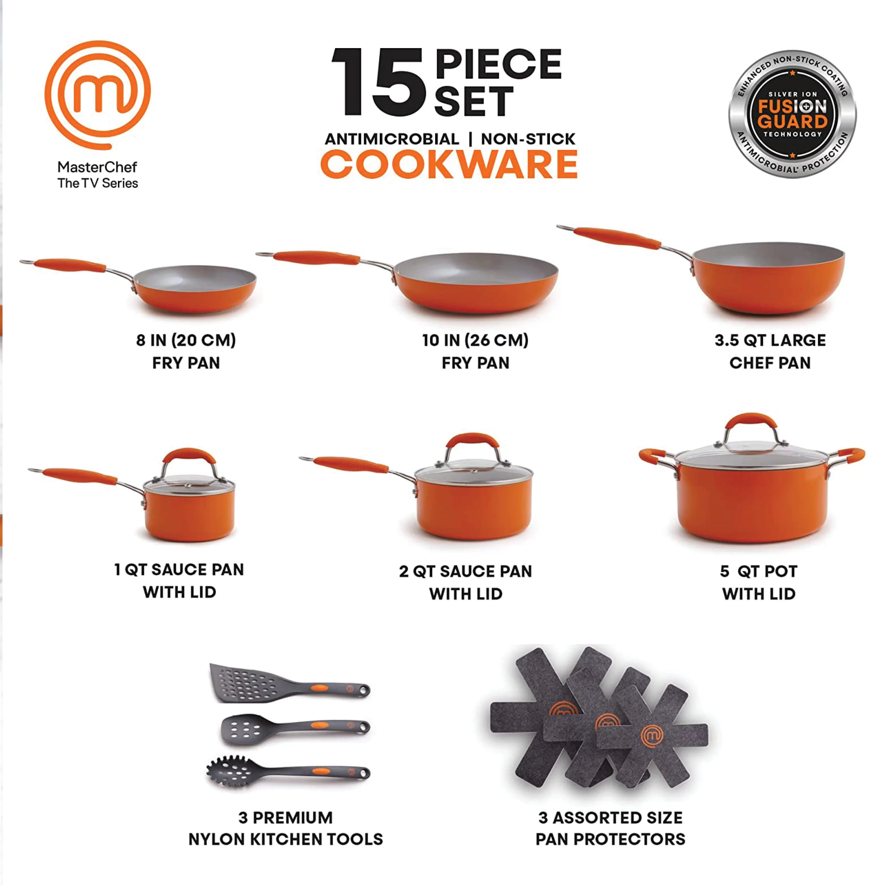 MasterChef MC3000 15 Pieces Champions Cookware Set Orange