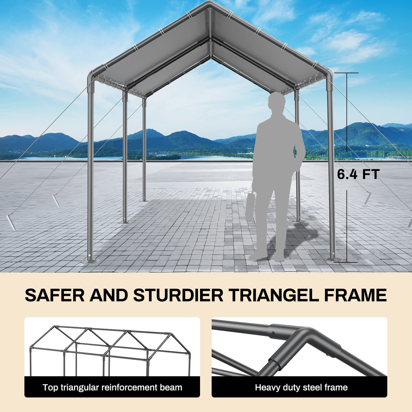 GaildonCarport 10 x 20Ft Upgraded Heavy Duty Carport with Steel Wire Rope Portable Garage for Truck Boat Car Canopy with All-Season Tarp (White)