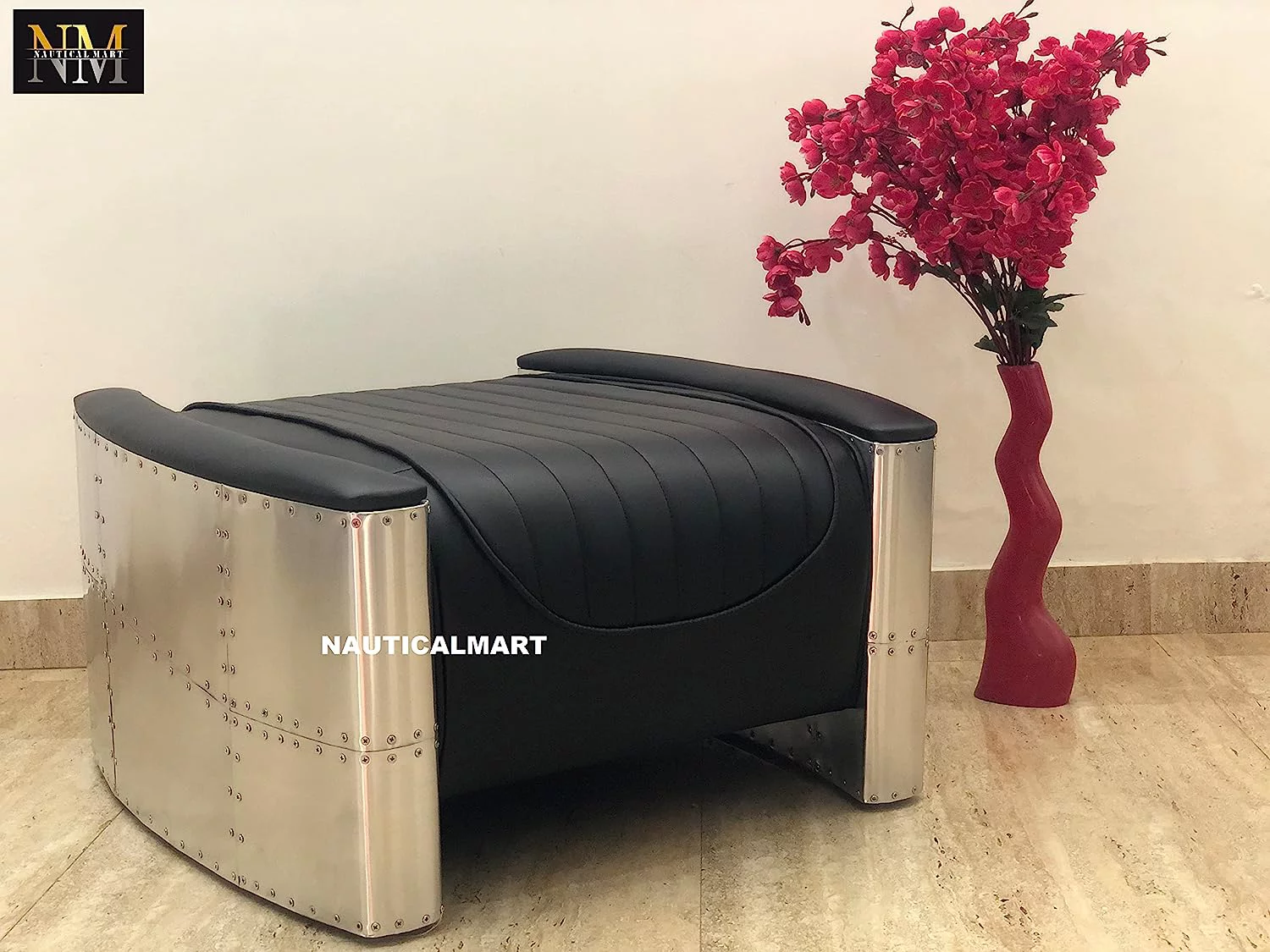 NauticalMart Aviator Ottoman Aluminium Chair Mid Century Vintage Industrial Sofa