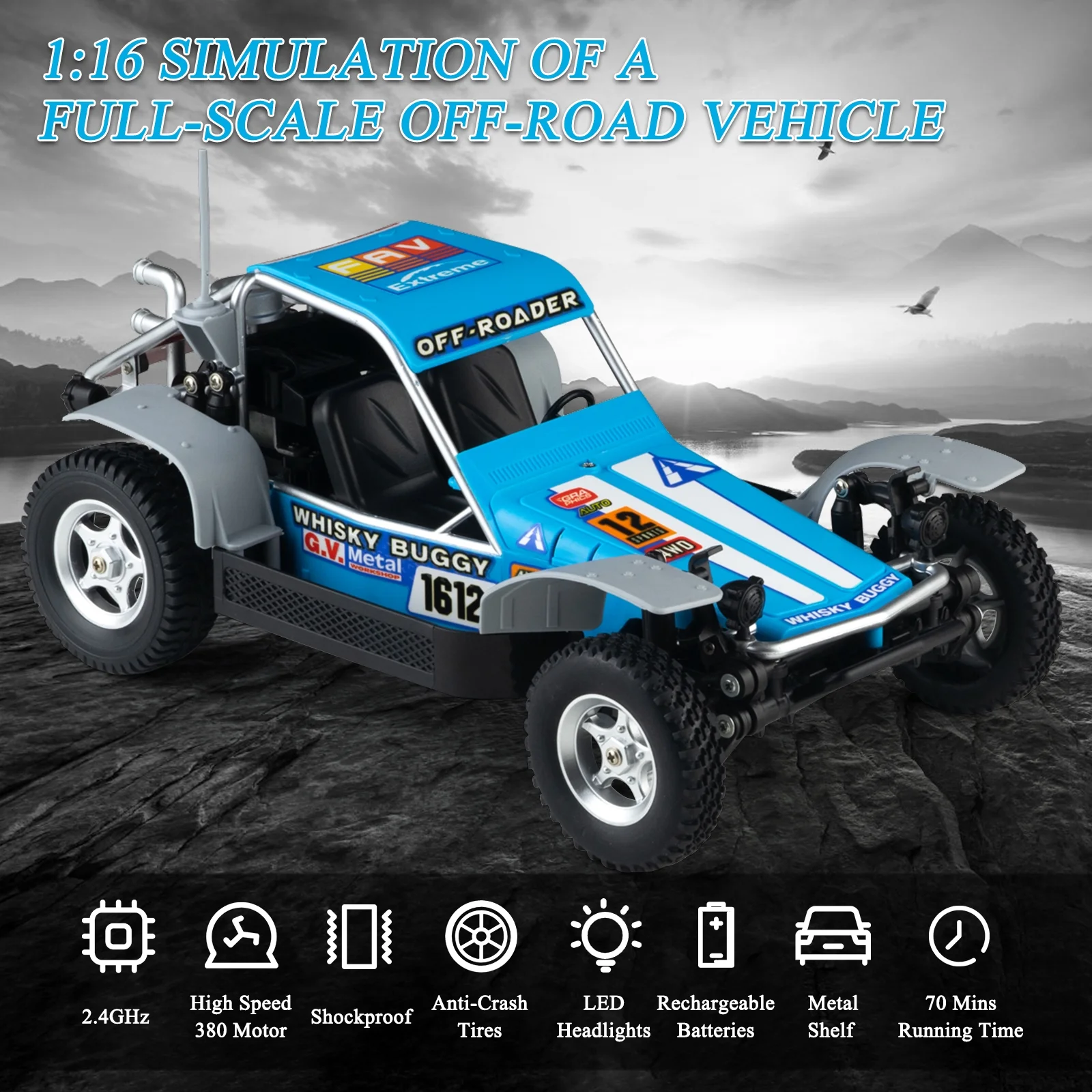 Fistone 1:16 RC Fast Attack Vehicle -12MPH High Speed 4WD Remote Control Cars for Boys, RC Truck with 2.4Ghz Radio Control, Gifts for Kids Adults, Blue
