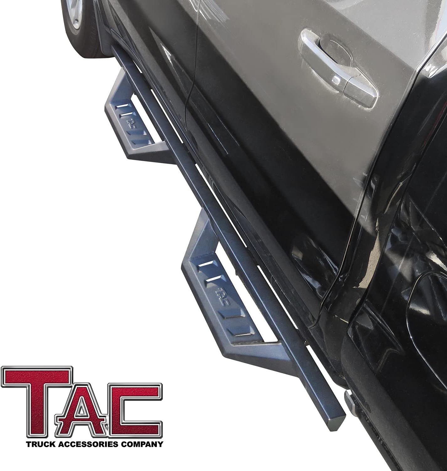 TAC Sidewinder Running Boards Fit 2019-2022 Silverado/Sierra 1500 | 2020-2022 Silverado/Sierra 2500/3500 Double Cab (Exclude 2019 LD and Limited Models) Truck 4” Drop Texture Black Side Bars Armor