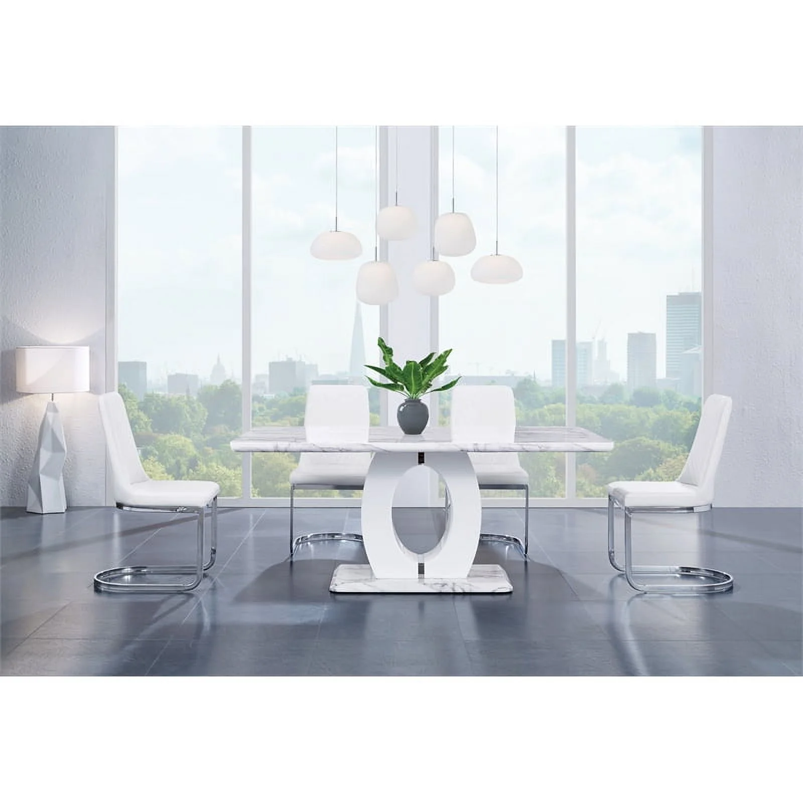 Pemberly Row Contemporary White Faux Marble Pedestal Base Dining Table