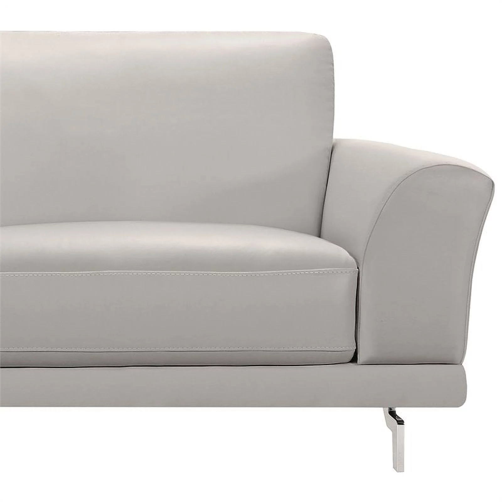 Natural Greige Modern Leather Sofa in Dove Gray/Brushed Silver