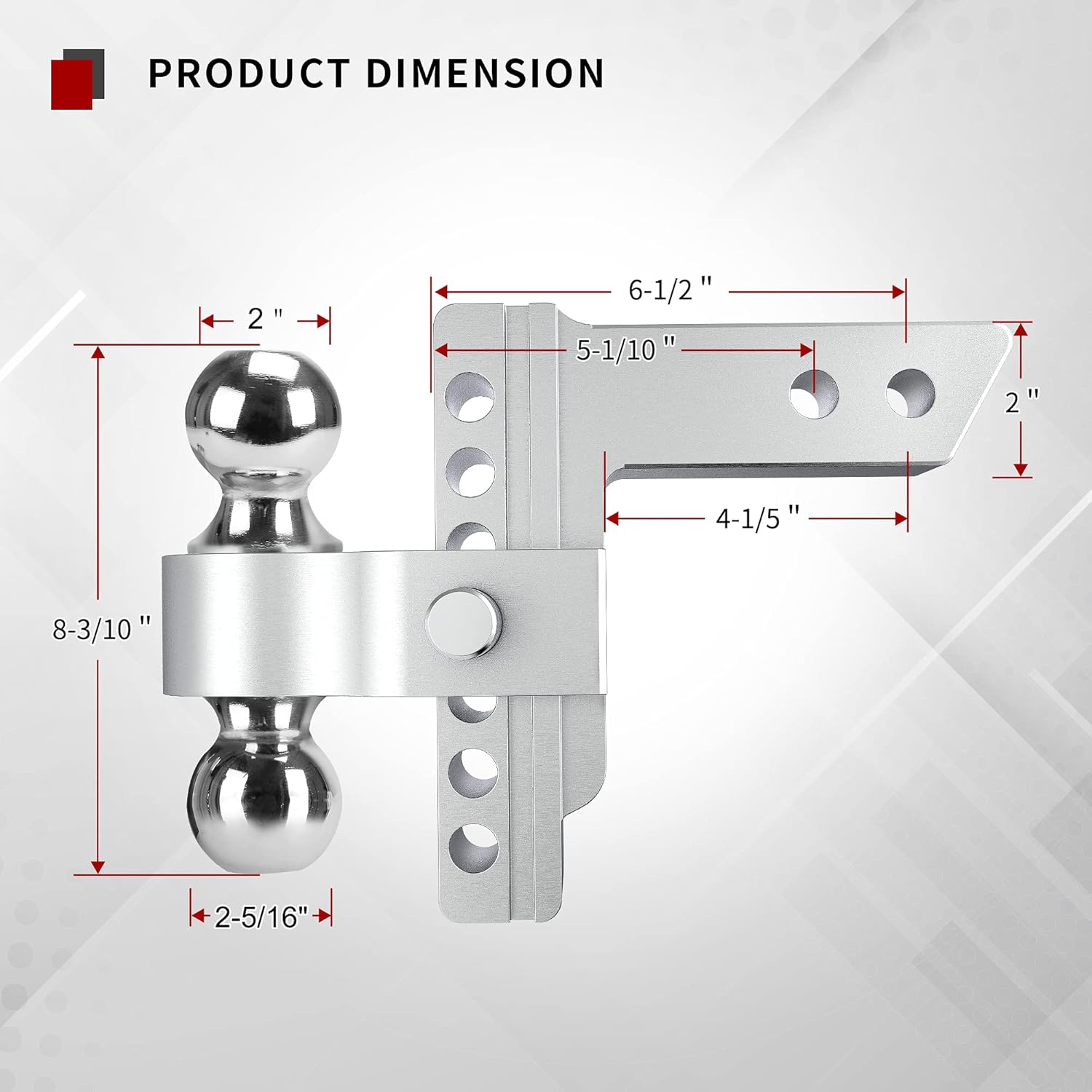 YITAMOTOR Adjustable Trailer Hitch Ball Mount, Fits 2-Inch Receiver, 6-Inch Drop Hitch w/Forged Aluminum Shank, 2-Inch and 2-5/16-Inch Combo Stainless Steel Tow Balls with Double Pin Key Locks