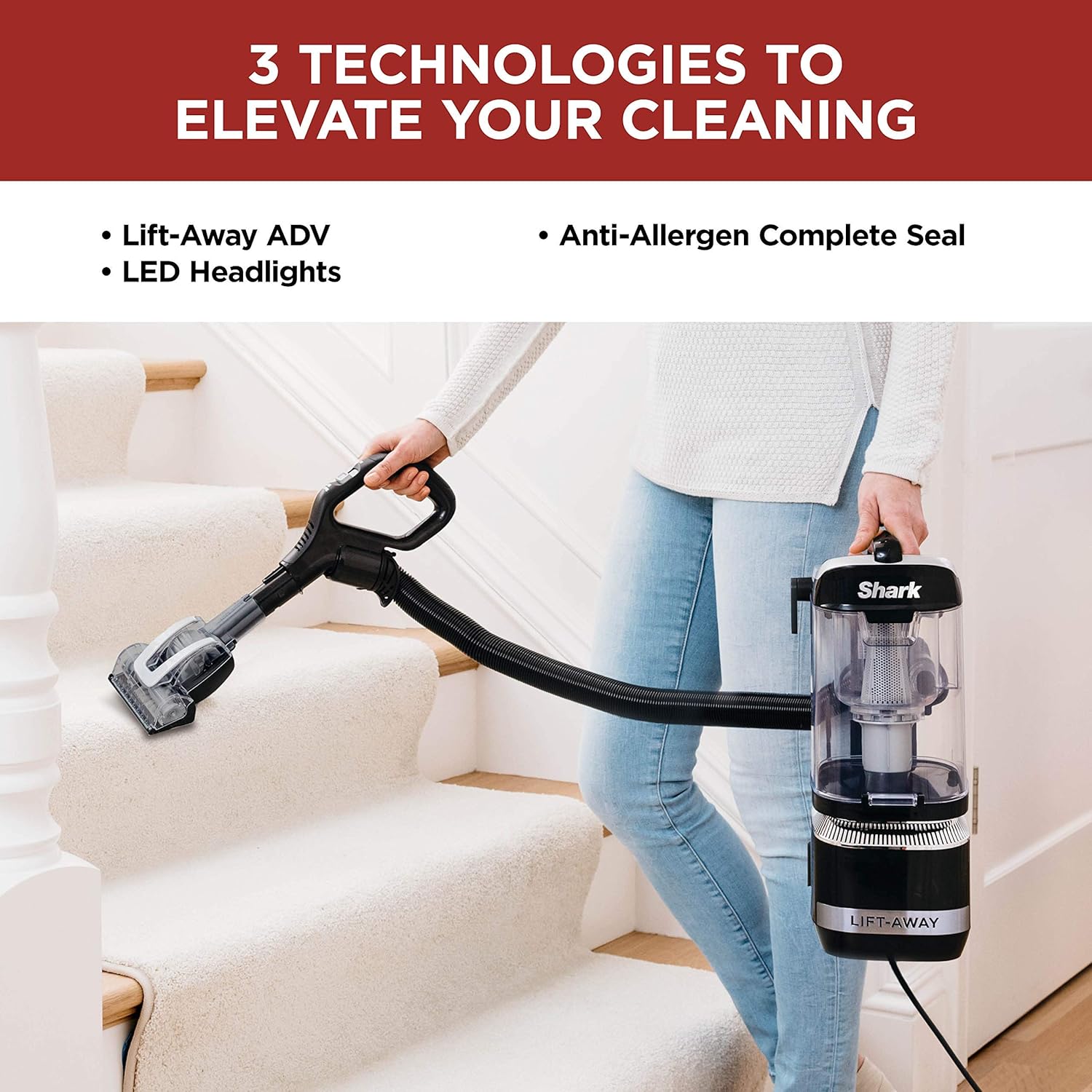 Shark LA322 Navigator Lift-Away ADV Corded Lightweight Upright Vacuum with Detachable Pod Pet Power Brush, Crevice Tool and Dusting Brush, Black (Renewed)