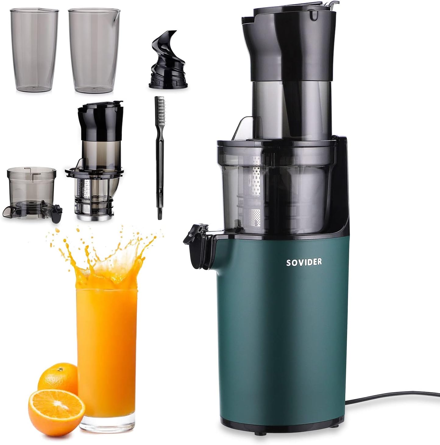 Cold Press Juicer Machines- Compact Slow Masticating Juicer,Up to 92% Juice Yield 3.1" Wide Chute for High Nutrient Fruits Vegetables Easy Clean with Brush Pulp Measuring Cup Reverse