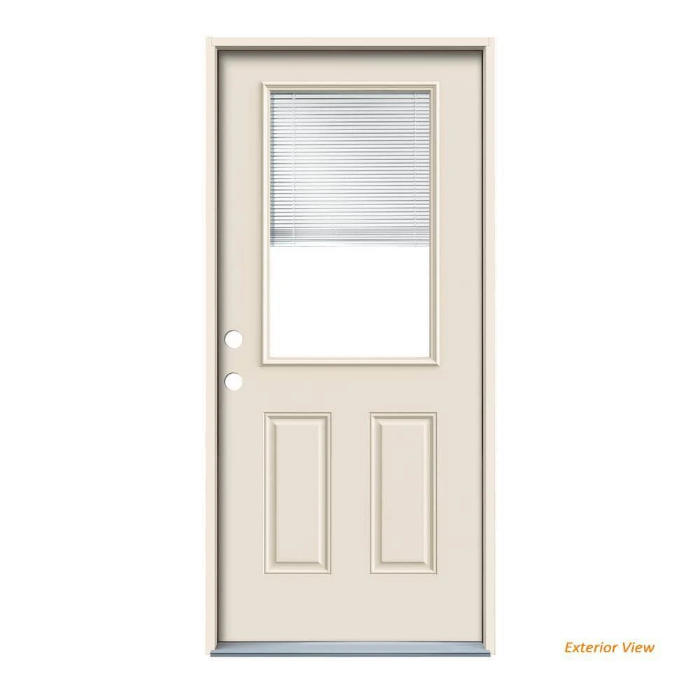 JELD-WEN 36 in. x 80 in. Primed Right-Hand Inswing 1/2-Lite Clear Steel Prehung Back Door w/ Brickmould