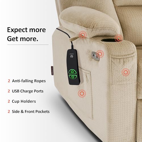 MCombo Small Power Lift Recliner Chair with Massage and Heat for Petite People, Cup Holders, USB Ports, Side Pockets, Fabric 7569 (Small-Regular, Brown)
