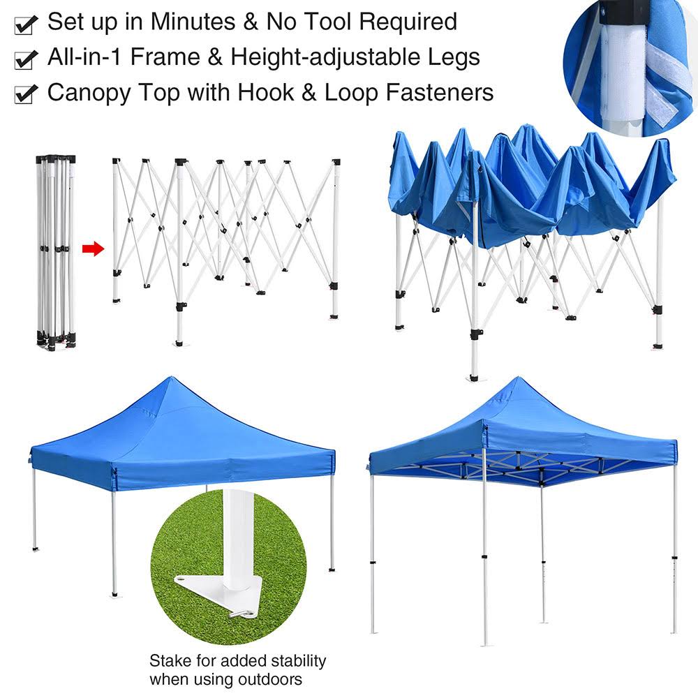 Instahibit 10x10 ft Pop Up Canopy Tent Commercial Instant Shelter Flea Market Canopy w/ Roller Bag