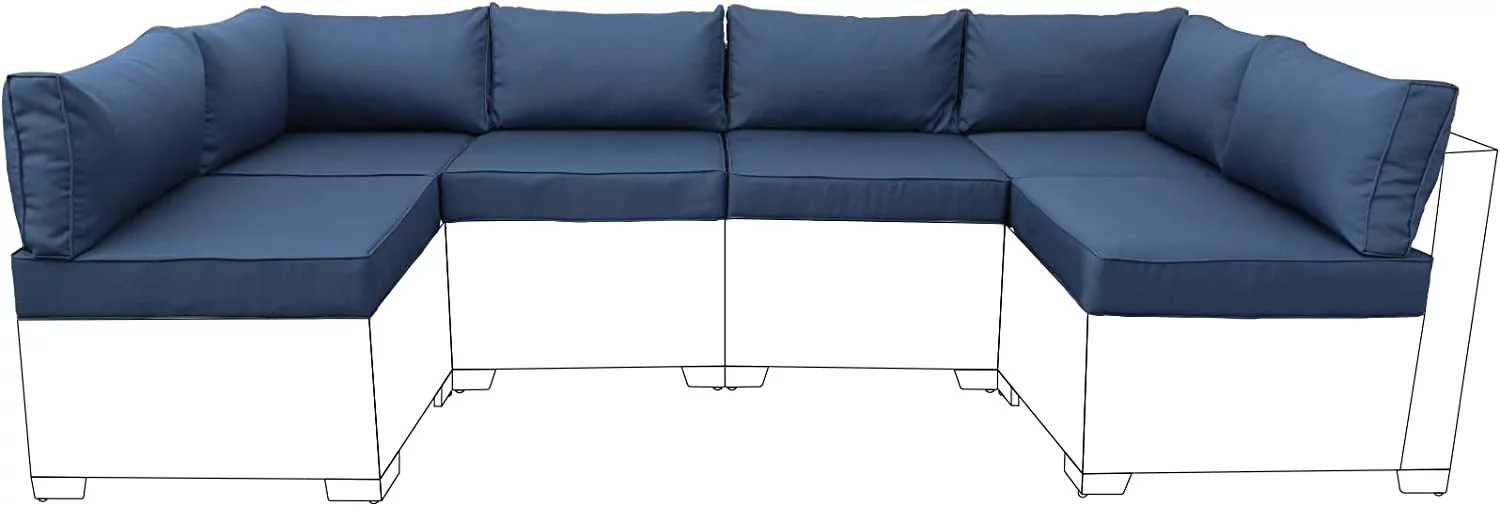 Outdoor Furniture Replacement Cushions, Fits 7-Piece Sectional Rattan Conversation Set, Patio Water-Resistant Replacement Sofa Cushions, Liner&Cover