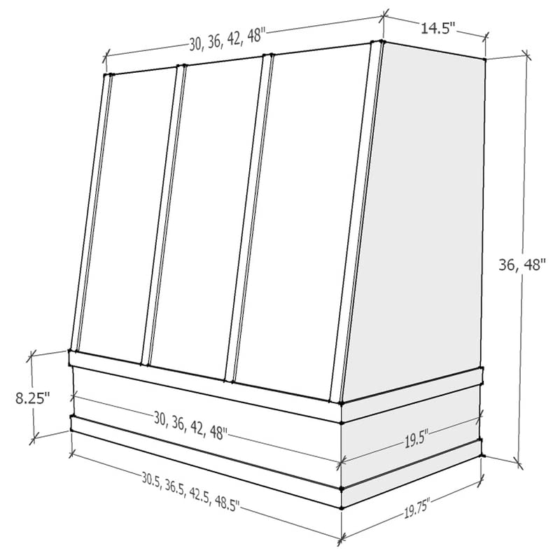 Wood Range Hood Angled Front with Decorative Molding | Custom Wall Mount Kitchen Vent Cover for Dream Kitchen | Plywood & Maple Veneer | 31.5" 37.5" 43.5" 49.5" 55.5" & 61.5"