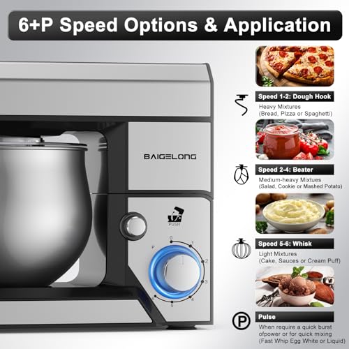 Stand Mixer,5.3Qt Small Electric Food Mixer,1200W Tilt-Head Food Mixer with Dishwasher,6 Speeds Portable Lightweight Kitchen Mixer for Daily Use with Egg Whisk,Dough Hook,Flat Beater (Silver)