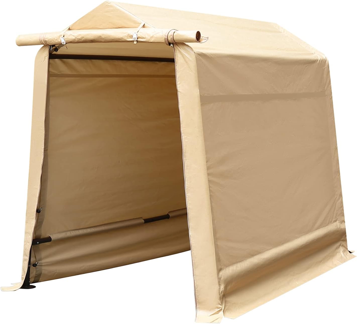 Portable garage Steel Metal Outdoor Storage Shed Outdoor Carport with 180g PE Fabric and Roll-up Zipper Door for Motorcycle shelter, Beige