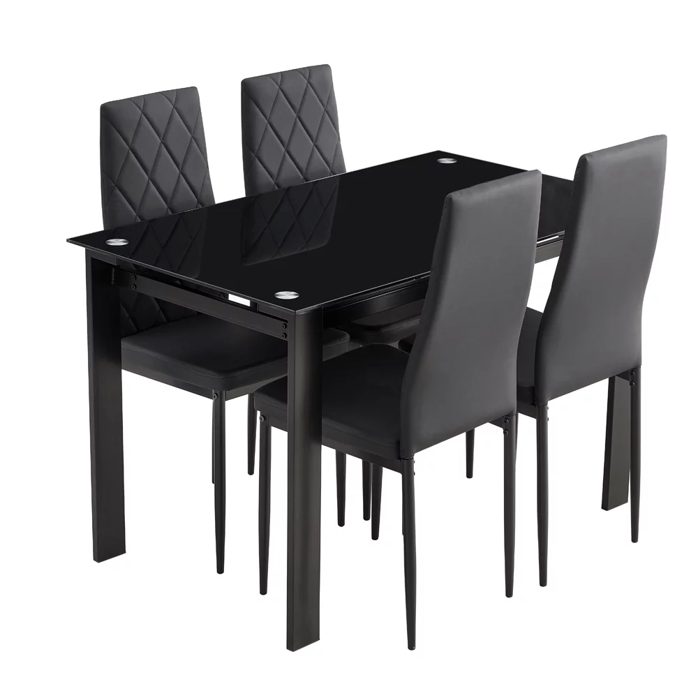 5 Piece Dining Table Set for 4,Kitchen Table and Chairs for 4, Dining Room Table Set with PU Leather Chairs,Small Dining Set for Small Spaces,Black