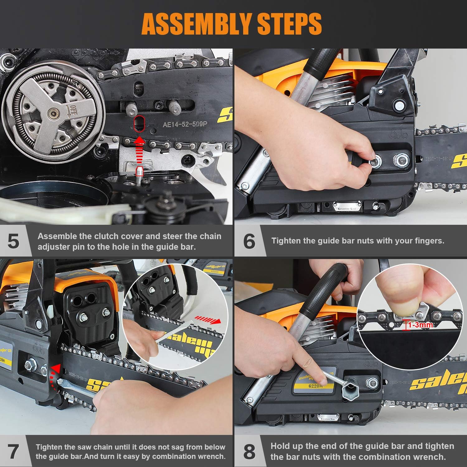 SALEM MASTER 6220H Chainsaw for Trees Gas Powered 62CC 2-Cycle Gas Chainsaw, 20-Inch Chainsaw, Handheld Cordless Petrol Gasoline Chain Saw for Farm, Garden and Ranch