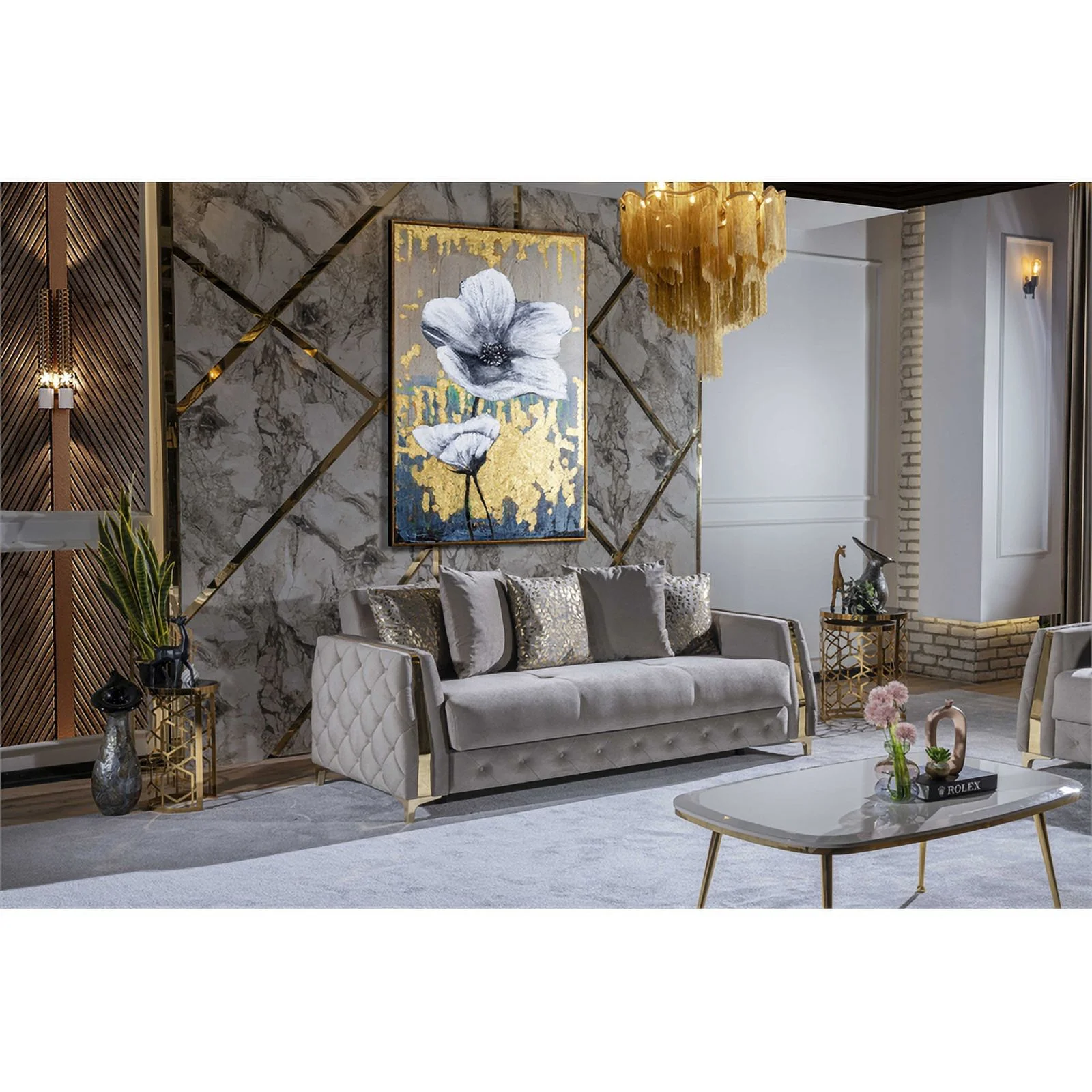 Pemberly Row Modern 3PC Living Room Set Made with Wood in Taupe