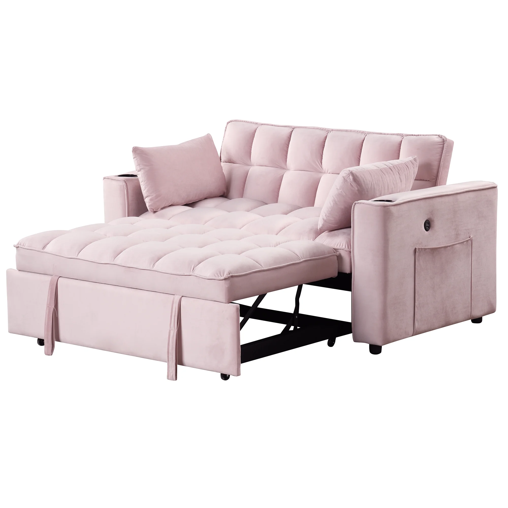 Hombay Modern Convertible Sleeper Sofa Bed, Folding Futon Couch Loveseat with Cup Holder and USB Charging Ports for Living Room Bedroom Apartment