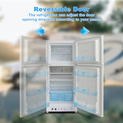 Techomey Propane Refrigerator with Freezer, 6.1 Cu.Ft. Gas Fridge Off Grid, Gas Refrigerator, 110v/Propane Dual Powers, Energy-saving & Quiet, for Outdoor, RV, Truck, Camper, Kitchen, White