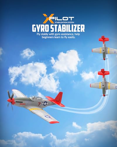 VOLANTEXRC RC Plane, 4 Channel Remote Control Airplane Fighter RTF with 6-Axis Gyro, 3 Modes & Aerobatics Easy to Fly, 2.4GHz Radio Controlled Aircraft for Beginners, Boys & Adults, P51D Mustang, Red