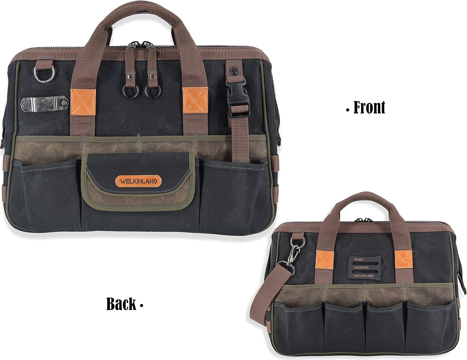 32-Pockets Waxed Canvas tool bag, Heavy-Duty Electrician tool bag, HVAC tool bag, Tool bag organizer, 16" Tools bag carrier, Tool bags for electricians, Tool bags for men, Tool bags for construction