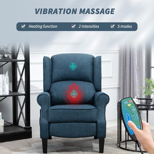 HOMCOM Vibration Massage Recliner Chair for Living Room with Heat, Wingback Single Sofa, Modern Suede Fabric Push Back Reclining Chair with Footrest, Side Pocket, Black