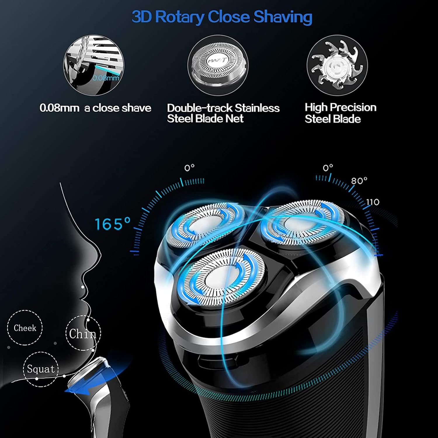 Men Electric Razor, ROAMAN Rechargeable Corded and Cordless Electric Shaver for Men with Pop-up Trimmer, Wet Dry IPX7 Waterproof,Wall Adapter 100-240v Pack of 2