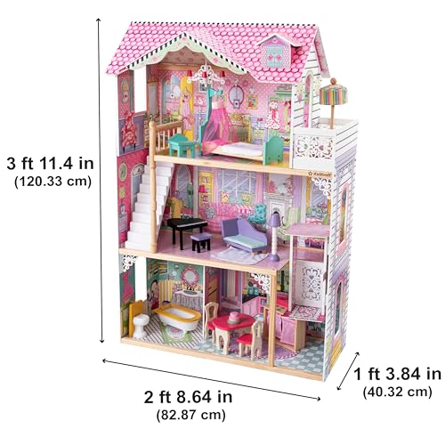 KidKraft Annabelle Wooden Dollhouse with Elevator, Balcony and 17 Accessories, Gift for Ages 3+