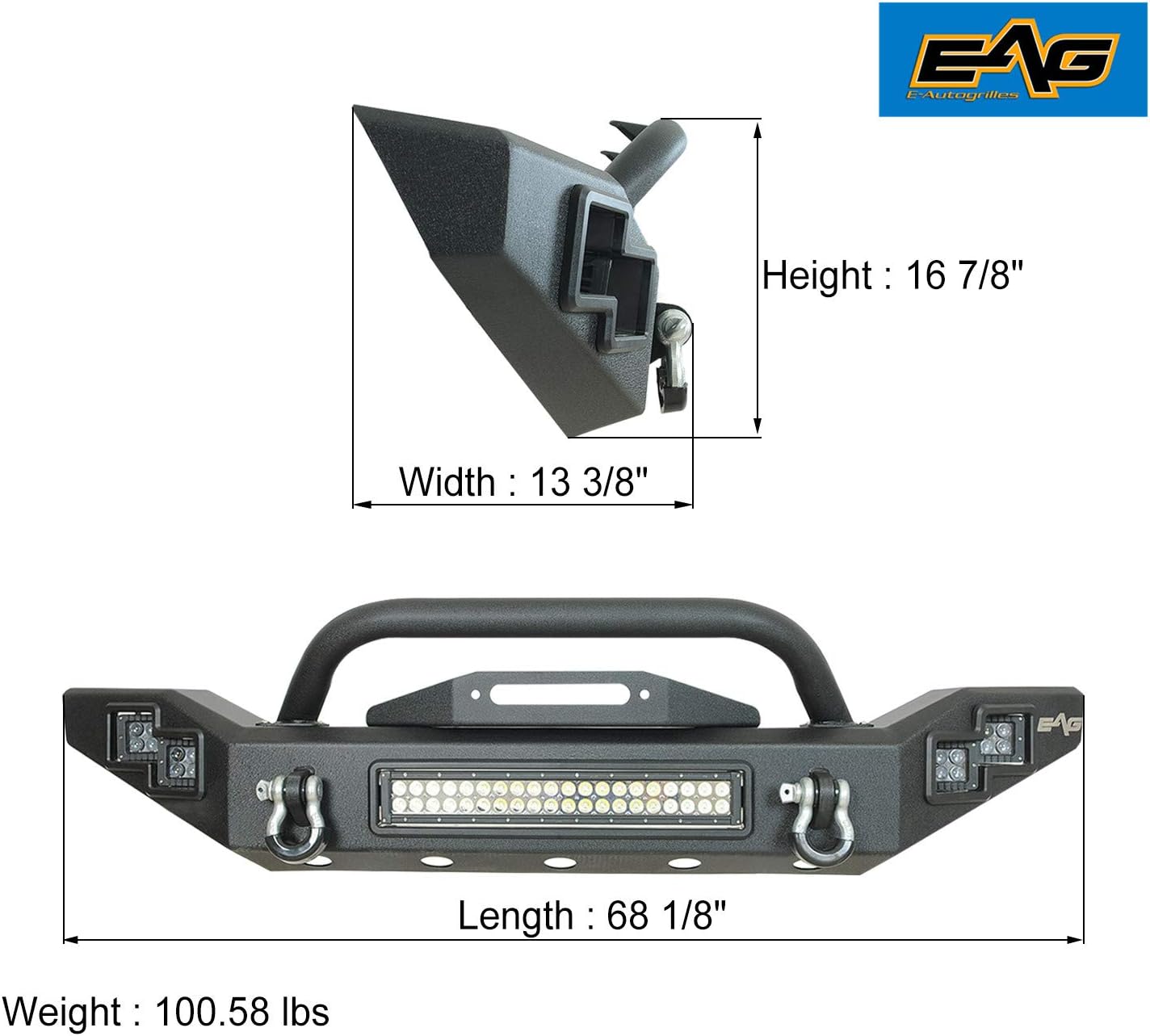 EAG LED Front Bumper with Winch Mount Plate Fit for 2020 2021 2022 Gladiator JT