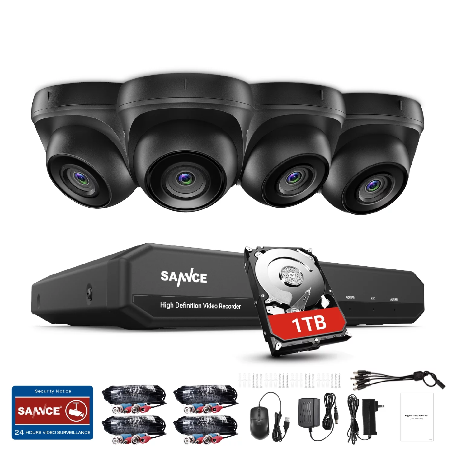 SANNCE 1080p 8-Channel CCTV Camera System 5-in-1 CCTV DVR Recorder with 4pcs Waterproof Wired Surveillance Camera,1TB Hard Drive - Curated Treasures Market