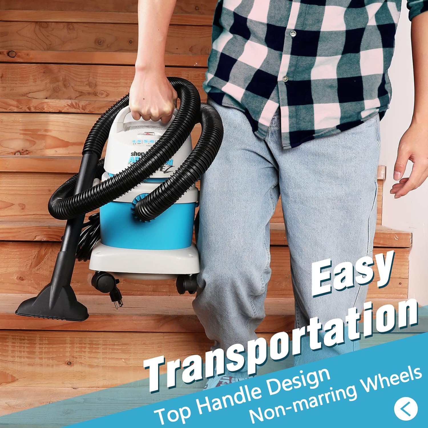 Shop-Vac 1.5 Gallon 2.0 Peak HP All Around EZ Wet/Dry Vacuum, Portable Compact Shop Vacuum, 3 in 1 Function with Wall Bracket & Multifunctional Attachments for Home, Apartment, Vehicles, 5895100