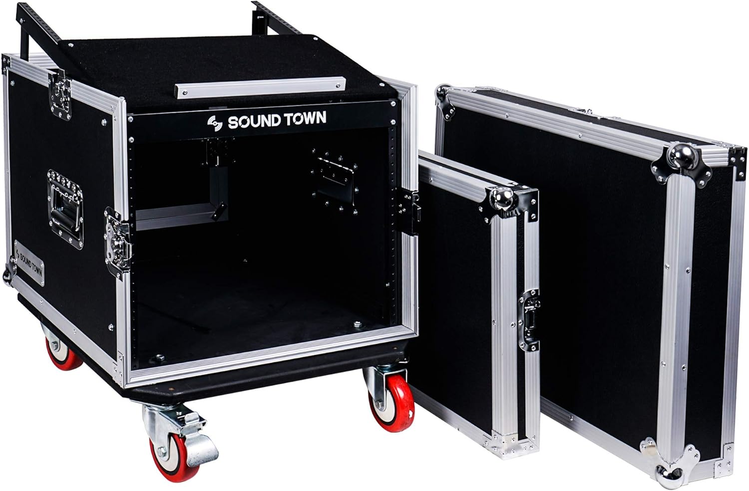 Sound Town 14U PA DJ Rack/Road ATA Case with 11U Slant Mixer Top, 20���� Rackable Depth, DJ Work Table and Casters, 14 Space Size, Pro Tour Grade (STMR-14UWT)