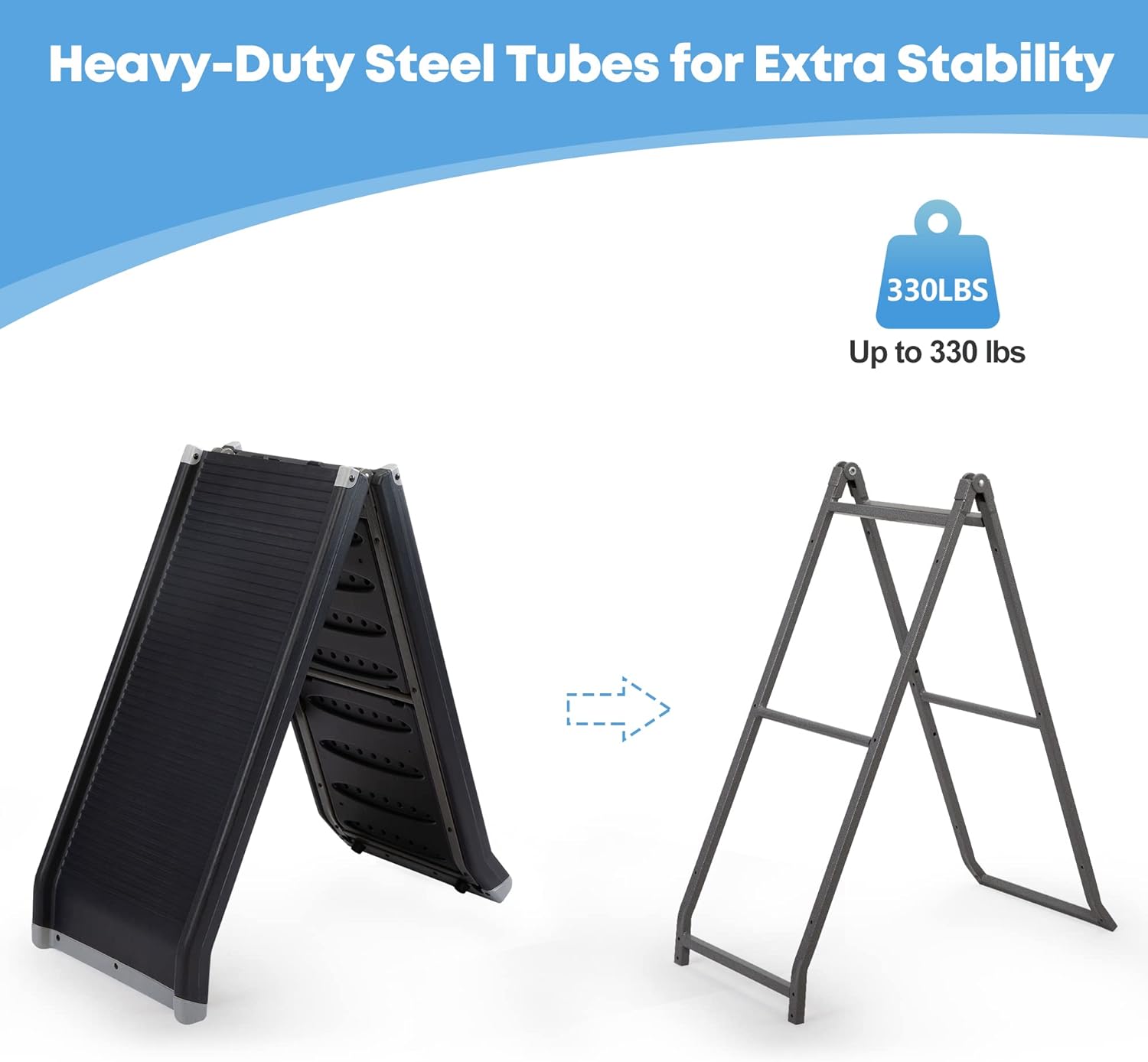 62”L Heavy Duty Portable Folding Dog Ramps for Large Dogs SUV, Truck Car Ramp Stairs Step Ladder for Pet, Non-Slip Design for Pool Boat