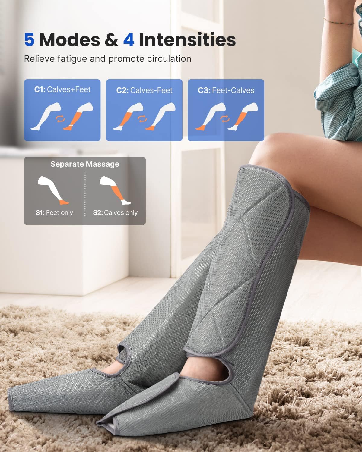 Renpho Leg Massager for Circulation and Pain Relief, Compression Foot and Calf Massager Machine with 5 Modes 4 Intensities, Mothers Day Gifts, Over Wide Size Leg Wraps Home Use