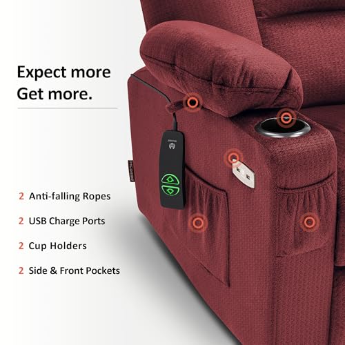 MCombo Small Power Lift Recliner Chair with Massage and Heat for Petite People, Cup Holders, USB Ports, Side Pockets, Fabric 7569 (Small-Regular, Brown)