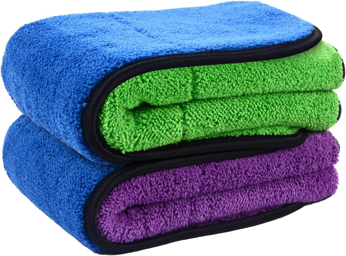 SINLAND Microfiber Car Drying Towel,Super Absorbent car Cleaning Towel and Double-Faced Plush, Premium Professional Soft Microfiber Towel (16x16 2 Pack)