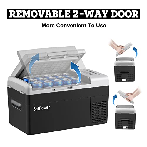 Setpower 12 volt Refrigerator, Portable Fridge and Freezer, 12V Compressor Cooler, Car Cooler for Camping, Traveling, 12/24V DC 110/240V AC, 0℉~50℉