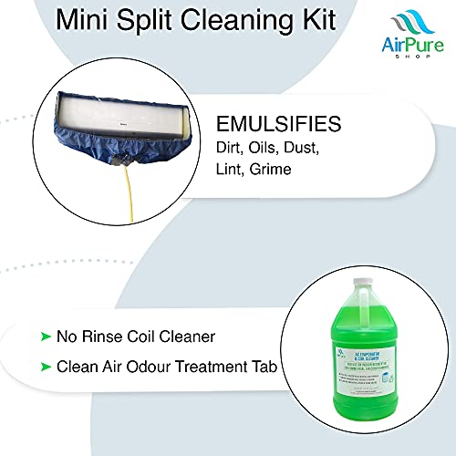 Complete Mini Split Cleaning Kit with Powerful No Rinse Coil Cleaner and Clean Air Odour Treatment Tab - For Units Up To 39-50 Inches Wide