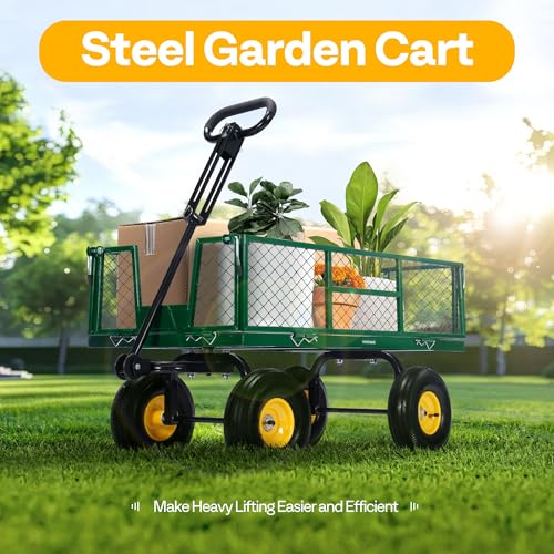 VIVOHOME Garden Cart Steel Heavy Duty 900 LBS Yard and Garden Wagon with 10 inch Tire and Handle Attach to ATV or Tractor Black
