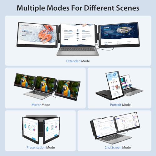 KYY Triple Portable Monitor for Laptop 14'' FHD 1080P USB-C Laptop Screen Extender HDR IPS Computer Display, Dual Monitor for Triple Screen Portable Monitor for Laptop (Mac, Wins, Android)