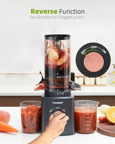 Juicer Machines, TUUMIIST Cold Press Juicer with Large Feed Chute Fit Whole Vegetable And Fruit