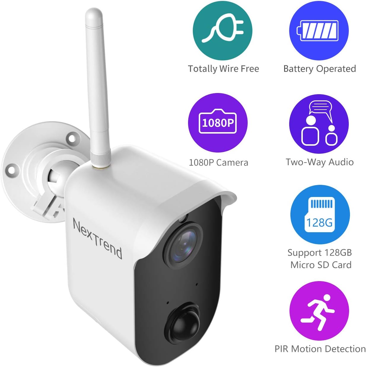 Wireless Camera Battery Powered, Wirefree Security Battery Operated PIR Motion Detection 1080P Rechargable Camera SD Storage, WiFi Indoor Outdoor with Night Vision, Waterproof 2 Cameras