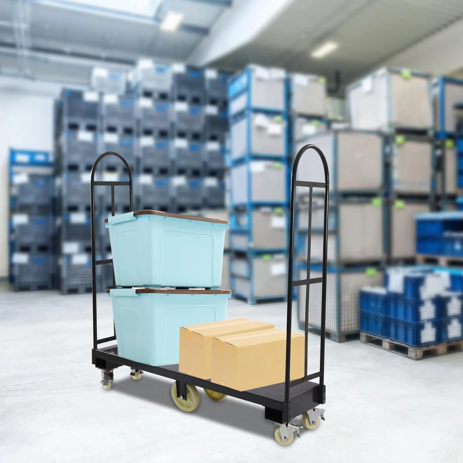 Miumaeov Steel U-Boat Cart 65"x16" Platform Hand Truck with Wheels 2000lb Capacity Equipment Cart for Warehouses Storage Rooms Transportation Facilities