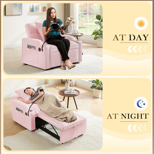 Convertible Sleeper Sofa Bed, 3 in 1 Velvet Pull Out Loveseat Couch Modern Comfy Futon Sofa with Adjustable Backrest & Phone Holder & USB Charging Space Saving for Living Room, Small Apartment, Grey
