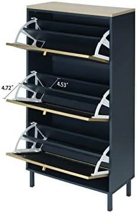 HOOMHIBIU Metal Shoe Cabinet with 3 Flip Drawers  Slim Shoe  Cabinet for Entryway  Narrow 3-Tier Shoe Rack Cabinet  Freestanding Hidden Shoe Organizer Cabinet for Hallway  Living Room (Bl