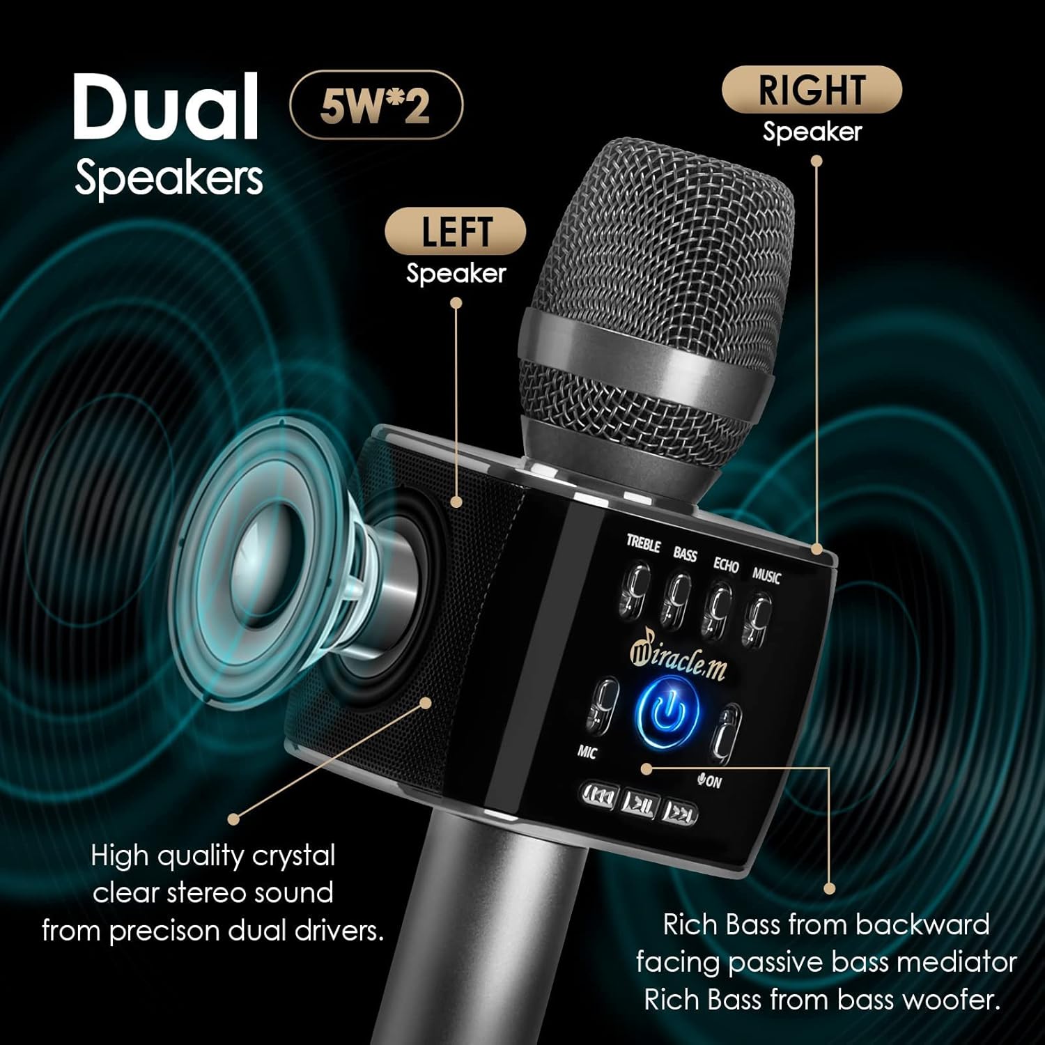 M75 - Bluetooth Karaoke Microphone - Bluetooth Microphone Wireless - Wireless Microphone Karaoke - Microphone for Kids and Adults - Carpool car Karaoke Microphone with Speaker - Karaoke mic