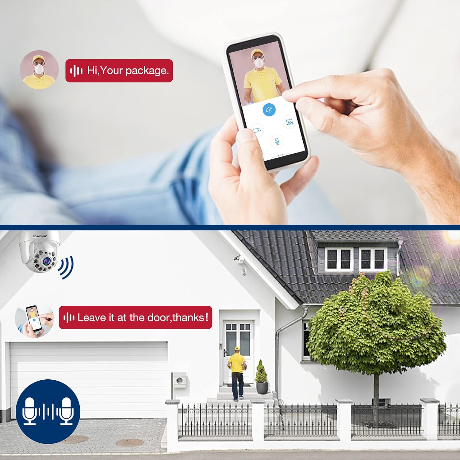 Security Camera Outdoor, Wireless WiFi IP Camera Home Security System 360&deg; View,Motion Detection, auto Tracking,Two Way Talk,HD 1080P pan Tile Full Color Night Vision Boavision